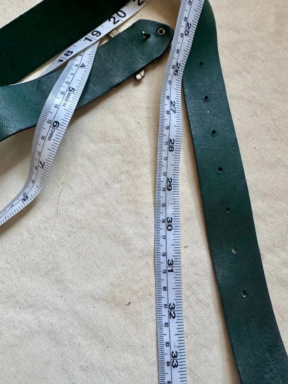 Vintage Handmade Green Leather Suede Belt with Fishbone Buckle